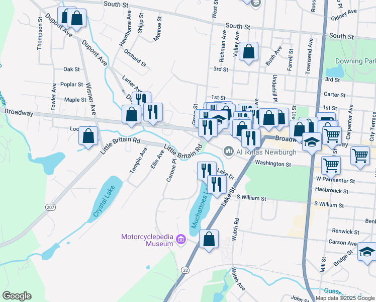 map of restaurants, bars, coffee shops, grocery stores, and more near 18 Little Britain Road in Newburgh