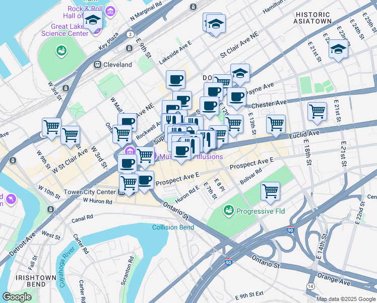 map of restaurants, bars, coffee shops, grocery stores, and more near 850 Vincent Avenue in Cleveland