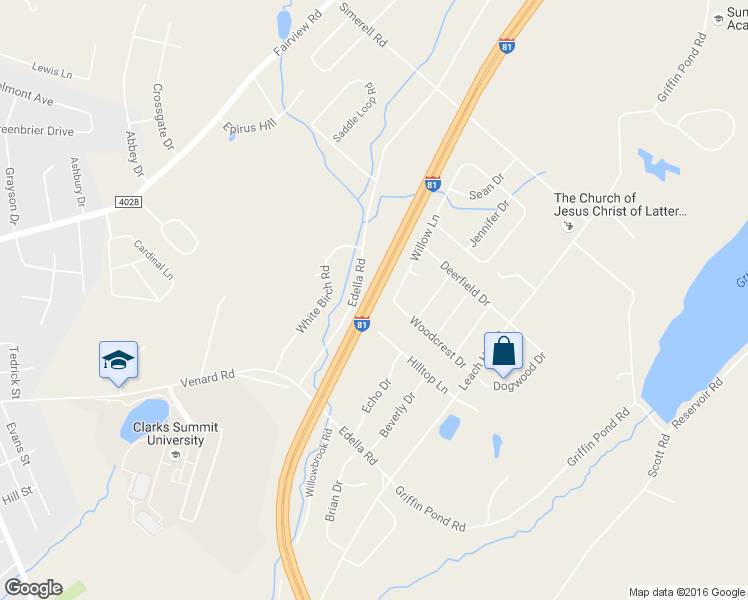 map of restaurants, bars, coffee shops, grocery stores, and more near Interstate 81 in Lackawanna County
