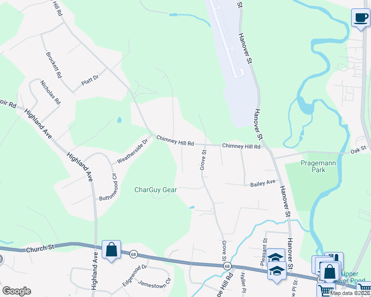 map of restaurants, bars, coffee shops, grocery stores, and more near 60 Chimney Hill Road in Wallingford