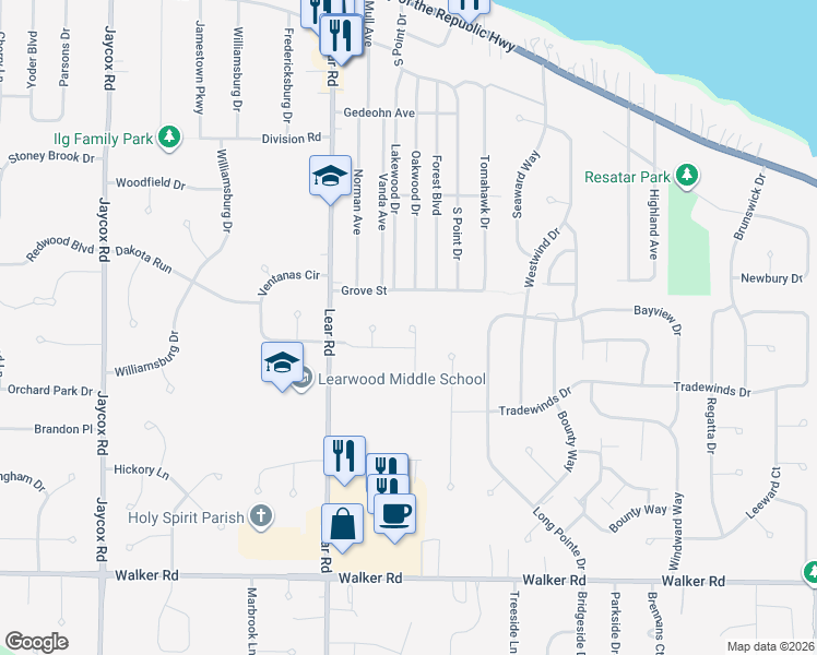 map of restaurants, bars, coffee shops, grocery stores, and more near 278 Balthazar Circle in Avon Lake