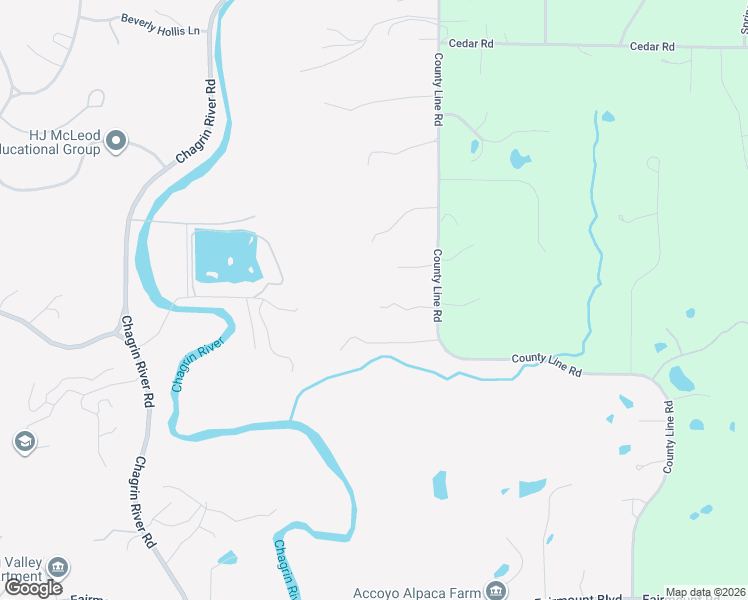 map of restaurants, bars, coffee shops, grocery stores, and more near 13200 County Line Road in Chagrin Falls