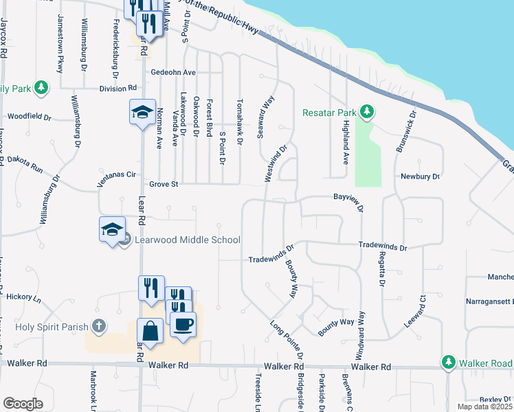 map of restaurants, bars, coffee shops, grocery stores, and more near 307 Long Pointe Drive in Avon Lake