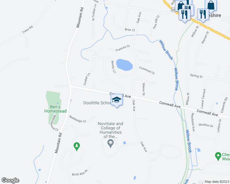 map of restaurants, bars, coffee shops, grocery stores, and more near 752 Cornwall Avenue in Cheshire