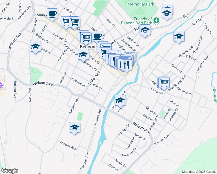 map of restaurants, bars, coffee shops, grocery stores, and more near 41 Tioronda Avenue in Beacon