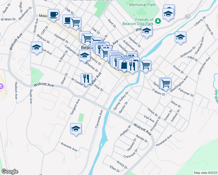 map of restaurants, bars, coffee shops, grocery stores, and more near 41 Tioronda Avenue in Beacon