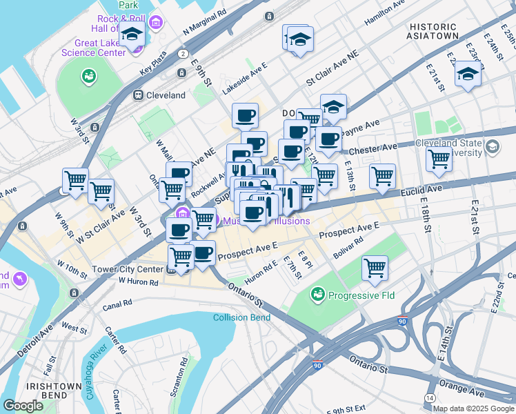 map of restaurants, bars, coffee shops, grocery stores, and more near 850 Vincent Avenue in Cleveland