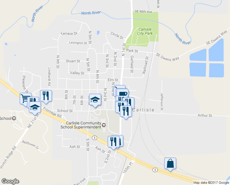 map of restaurants, bars, coffee shops, grocery stores, and more near 235 N 2nd St in Carlisle