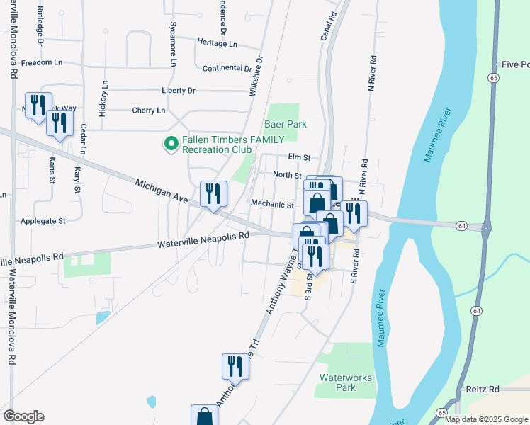 map of restaurants, bars, coffee shops, grocery stores, and more near 29 North 5th Street in Waterville