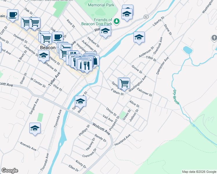 map of restaurants, bars, coffee shops, grocery stores, and more near 17 Spring Valley Street in Beacon