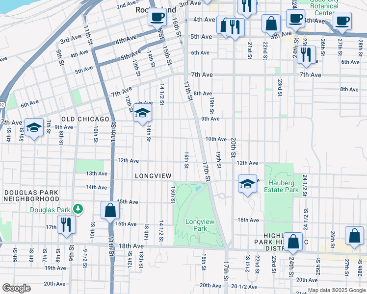 map of restaurants, bars, coffee shops, grocery stores, and more near 1010 16th Street in Rock Island