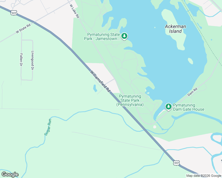 map of restaurants, bars, coffee shops, grocery stores, and more near 3244 Williamsfield Rd in Jamestown