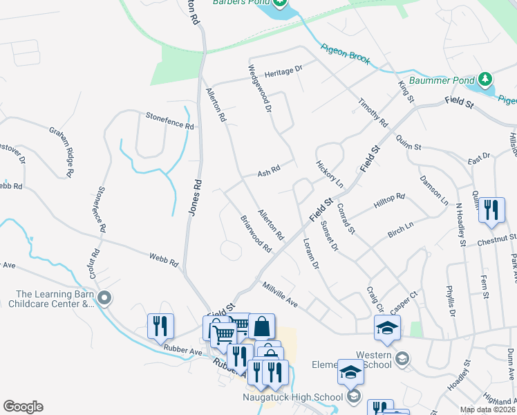 map of restaurants, bars, coffee shops, grocery stores, and more near 68 Allerton Road in Naugatuck
