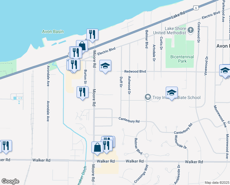 map of restaurants, bars, coffee shops, grocery stores, and more near 33362 Karen Drive in Avon Lake