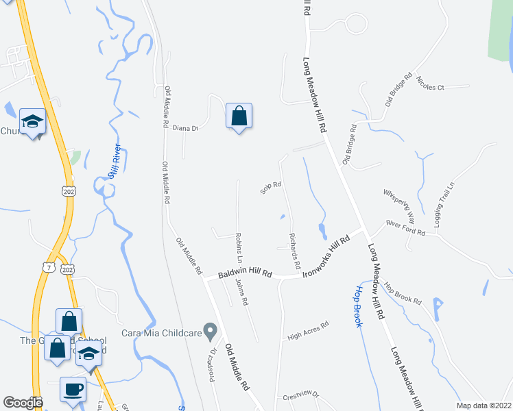 map of restaurants, bars, coffee shops, grocery stores, and more near 8 Sojo Road in Brookfield