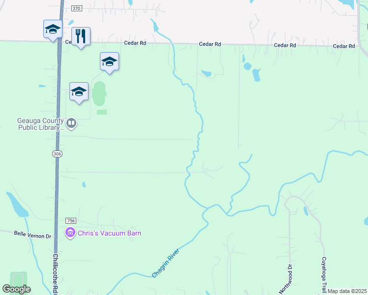 map of restaurants, bars, coffee shops, grocery stores, and more near 8787 Carmichael Drive in Chesterland