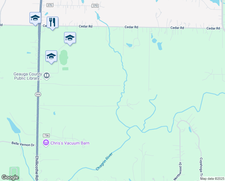 map of restaurants, bars, coffee shops, grocery stores, and more near 8787 Carmichael Drive in Chesterland