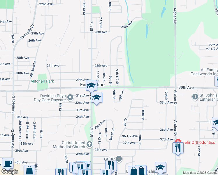 map of restaurants, bars, coffee shops, grocery stores, and more near 814 30th Avenue in East Moline