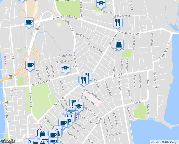 map of restaurants, bars, coffee shops, grocery stores, and more near 1 Arnold Avenue in Newport