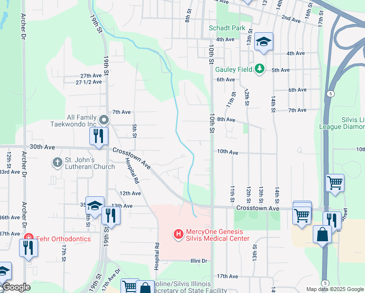 map of restaurants, bars, coffee shops, grocery stores, and more near 800 9th Avenue in Silvis