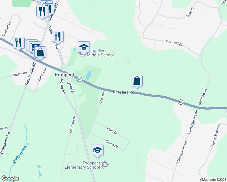 map of restaurants, bars, coffee shops, grocery stores, and more near 35 Cheshire Road in Prospect