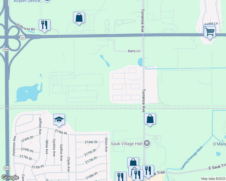 map of restaurants, bars, coffee shops, grocery stores, and more near 172 Carriage Lane in Chicago Heights
