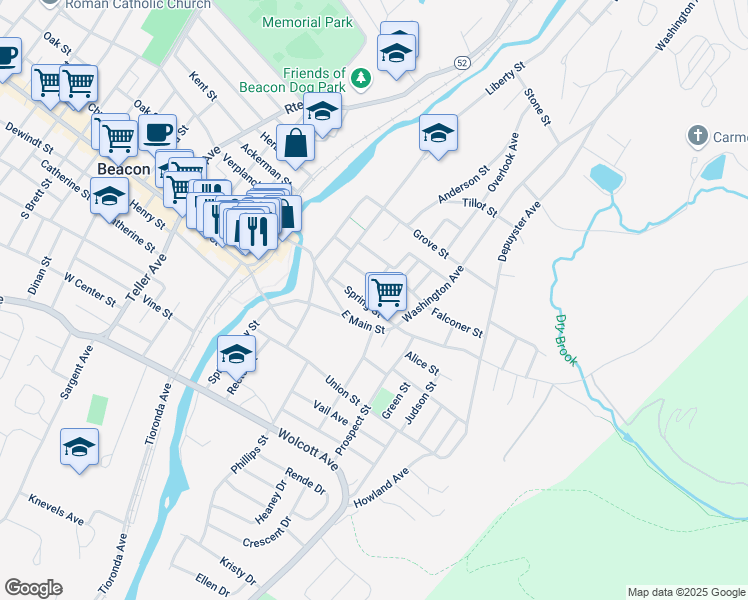 map of restaurants, bars, coffee shops, grocery stores, and more near 7 East Street in Beacon