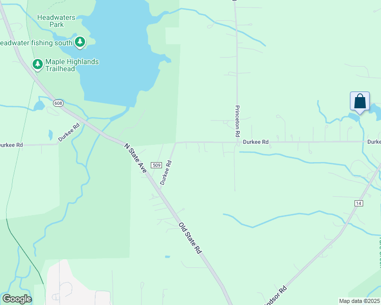 map of restaurants, bars, coffee shops, grocery stores, and more near 15499 Durkee Road in Huntsburg