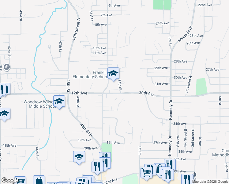 map of restaurants, bars, coffee shops, grocery stores, and more near 5323 12th Avenue in Moline