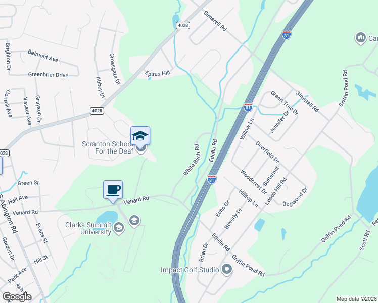map of restaurants, bars, coffee shops, grocery stores, and more near 102 Beech Tree Circle in Lackawanna County