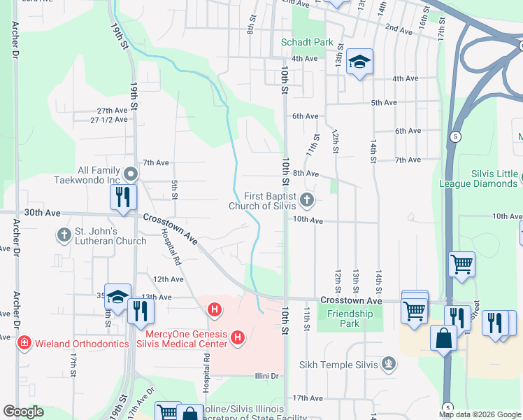 map of restaurants, bars, coffee shops, grocery stores, and more near 810 9th Avenue in Silvis