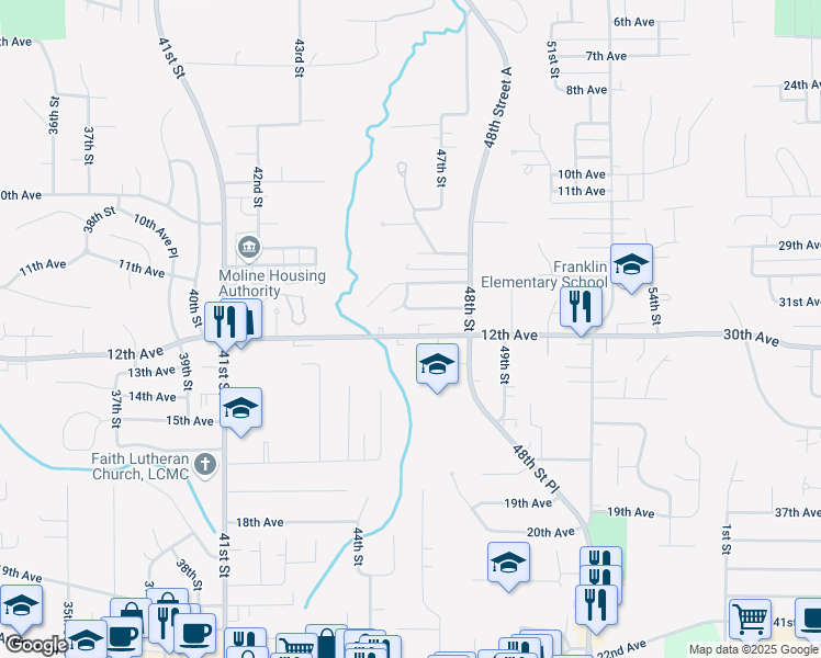 map of restaurants, bars, coffee shops, grocery stores, and more near 4603 12th Avenue in Moline