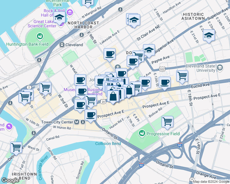 map of restaurants, bars, coffee shops, grocery stores, and more near 850 Vincent Avenue in Cleveland