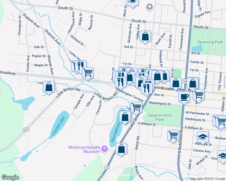 map of restaurants, bars, coffee shops, grocery stores, and more near 4 West Street in Newburgh