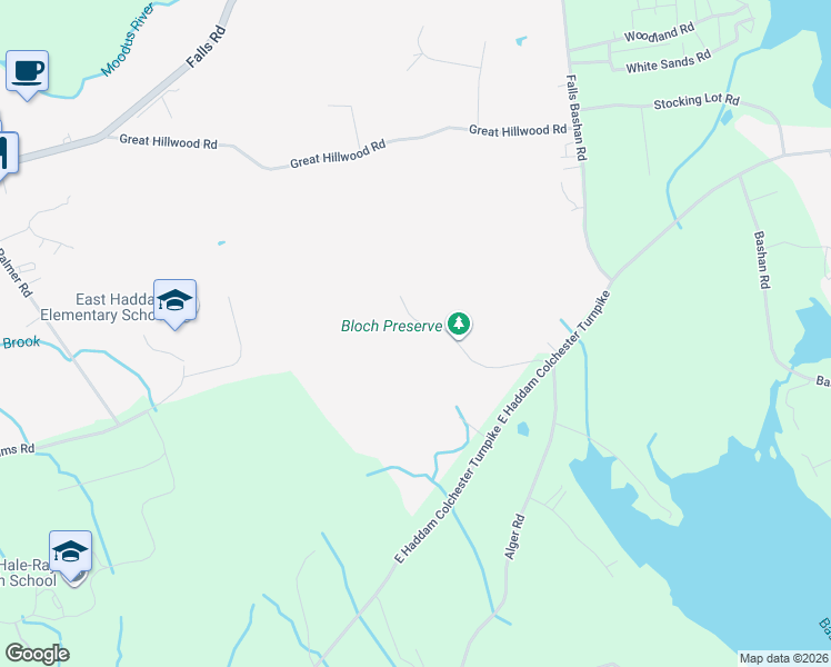 map of restaurants, bars, coffee shops, grocery stores, and more near 15 Southwinds Road in East Haddam