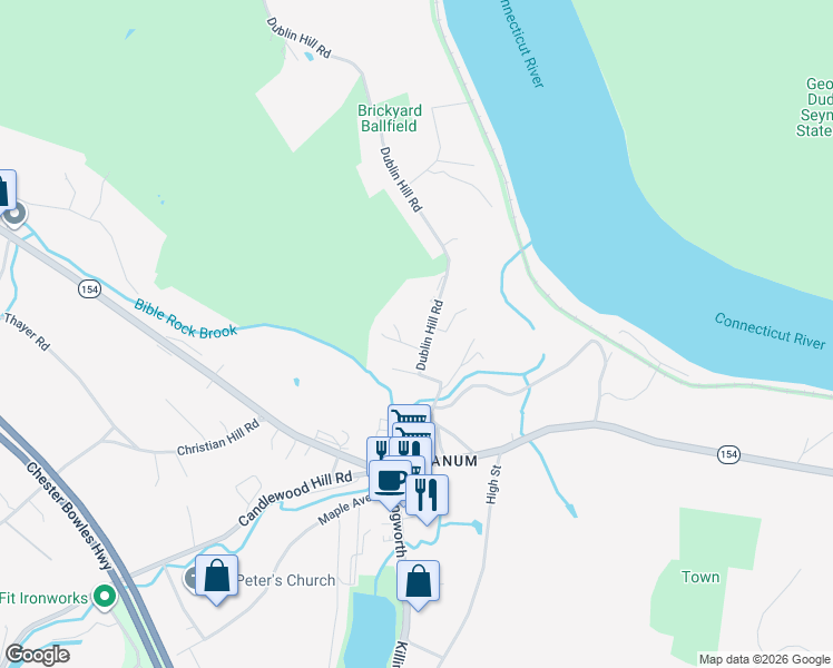 map of restaurants, bars, coffee shops, grocery stores, and more near 171 Dublin Hill Road in Haddam