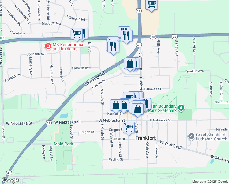 map of restaurants, bars, coffee shops, grocery stores, and more near 40 Smith Street in Frankfort