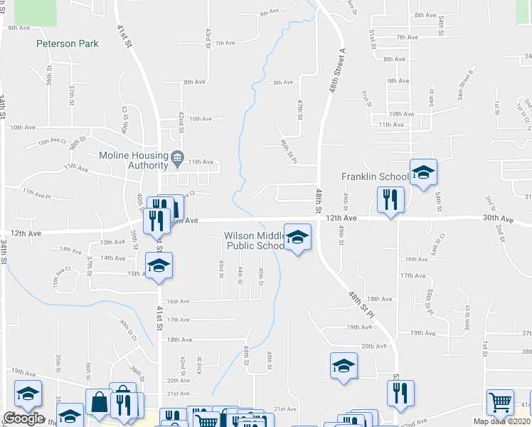 map of restaurants, bars, coffee shops, grocery stores, and more near in Moline