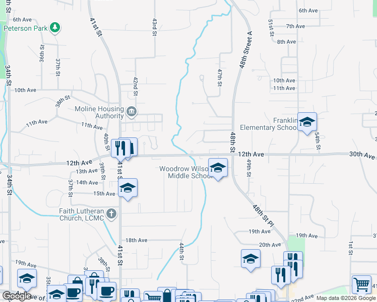 map of restaurants, bars, coffee shops, grocery stores, and more near in Moline