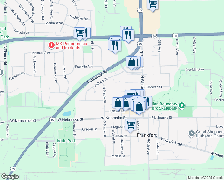 map of restaurants, bars, coffee shops, grocery stores, and more near 40 Smith Street in Frankfort