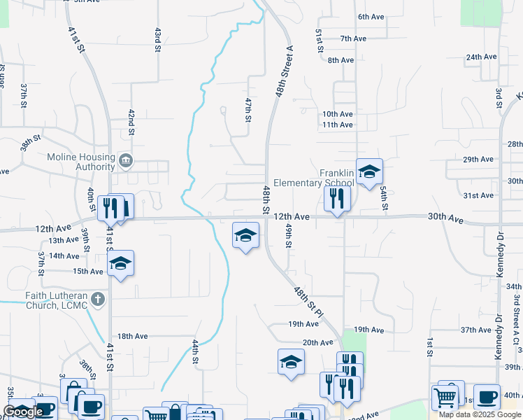 map of restaurants, bars, coffee shops, grocery stores, and more near 4719 12th Avenue in Moline