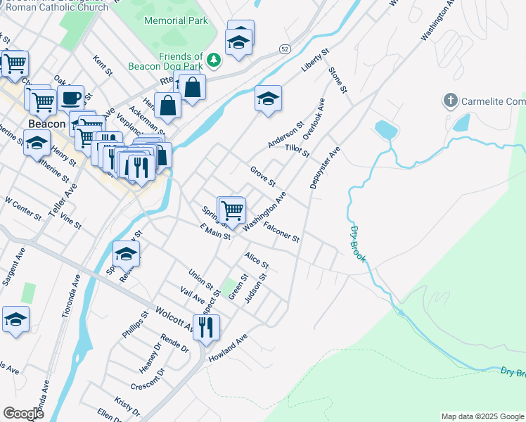 map of restaurants, bars, coffee shops, grocery stores, and more near 42 Washington Avenue in Beacon