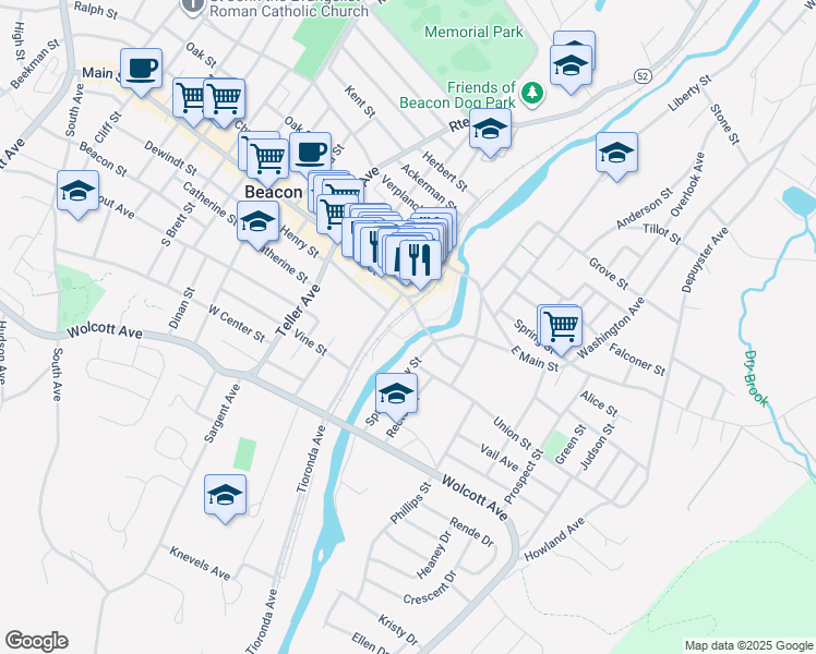 map of restaurants, bars, coffee shops, grocery stores, and more near 7 Creek Drive in Beacon