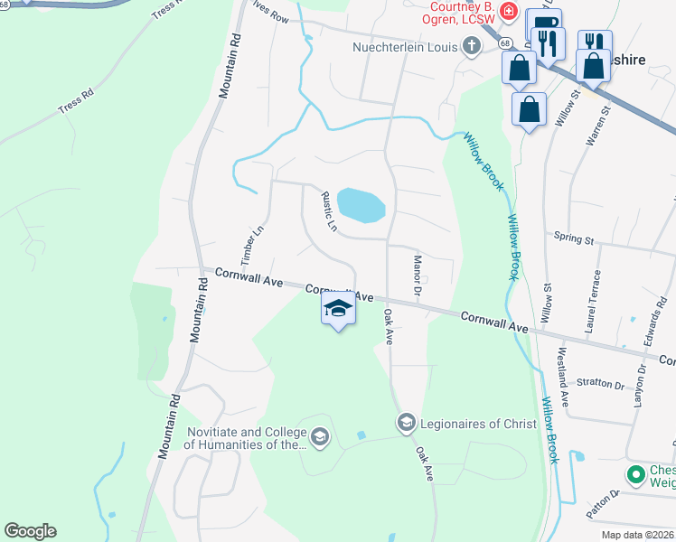 map of restaurants, bars, coffee shops, grocery stores, and more near 752 Cornwall Avenue in Cheshire