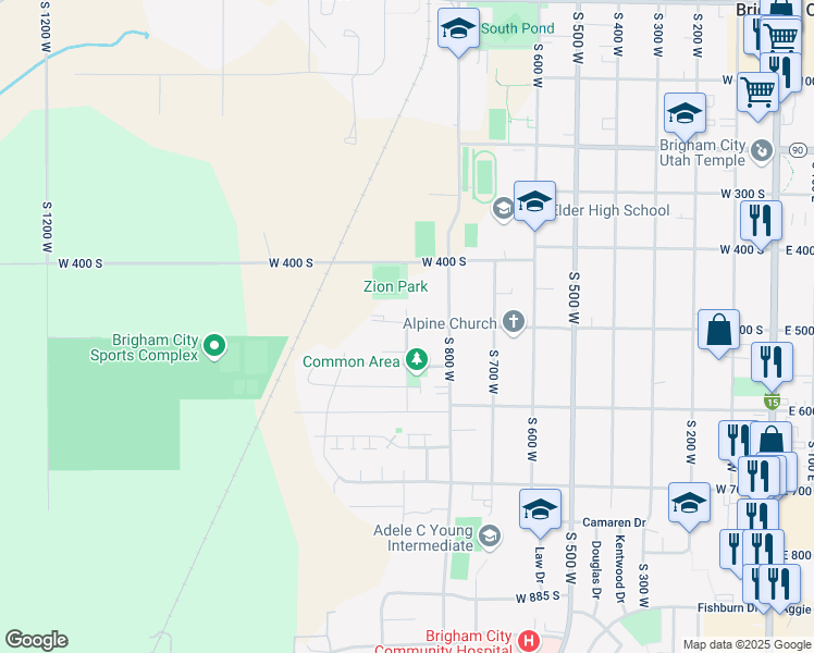 map of restaurants, bars, coffee shops, grocery stores, and more near 1158 West 500 South in Brigham City