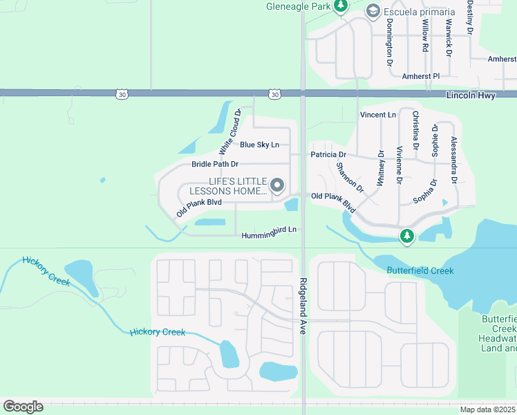 map of restaurants, bars, coffee shops, grocery stores, and more near 6501 Old Plank Boulevard in Matteson
