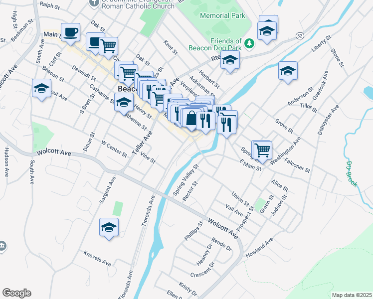 map of restaurants, bars, coffee shops, grocery stores, and more near 9-11 Creek Drive in Beacon