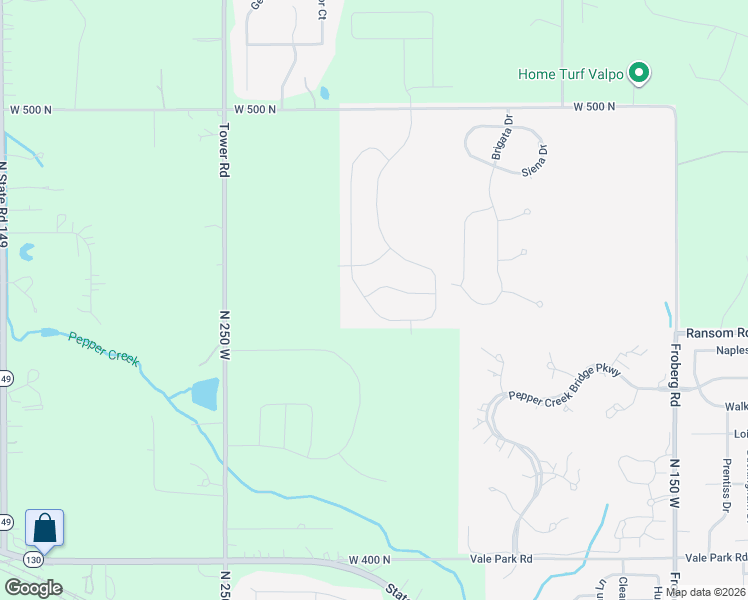map of restaurants, bars, coffee shops, grocery stores, and more near Brigata Drive in Valparaiso