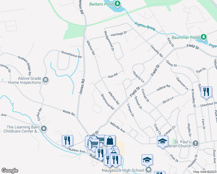 map of restaurants, bars, coffee shops, grocery stores, and more near 68 Allerton Road in Naugatuck