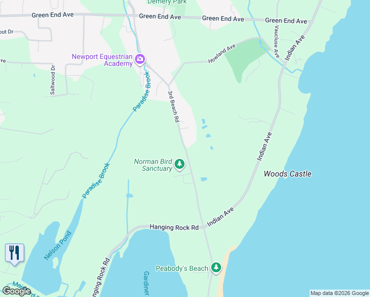 map of restaurants, bars, coffee shops, grocery stores, and more near 515 3rd Beach Road in Middletown